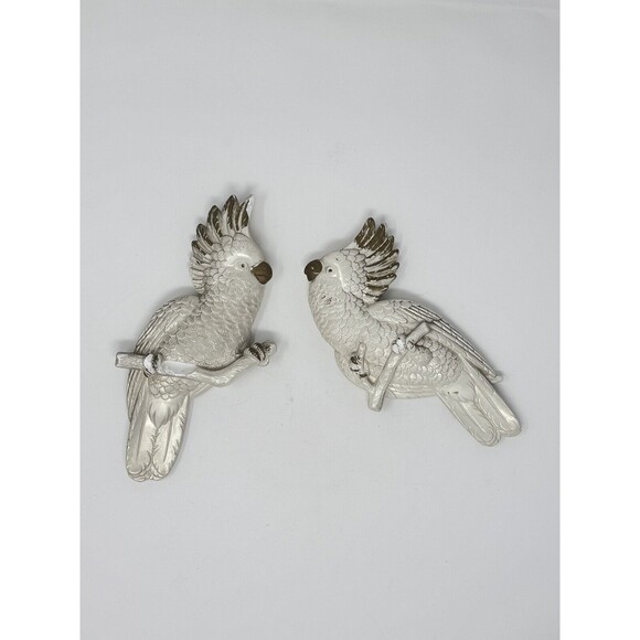 Vintage 1979 Miller Studio Chalkware Cockatoo Wall Art Pair of Birds White Gold - Picture 2 of 8